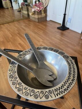 Wilton Armetale Pewter Reggae Salad Bowl And Utensils 3 Piece Set unique.